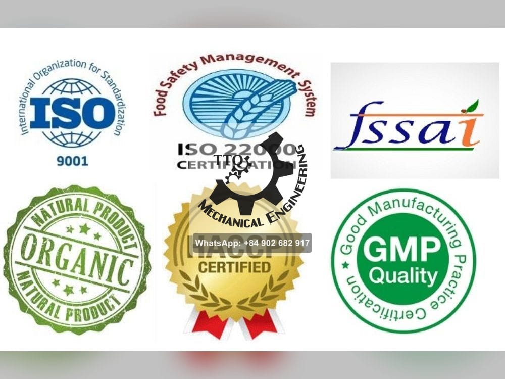 Sellos de certificación que un comprador de cajú puede pedir: ISO 9001, ISO 22000, FSSAI, ecológico, APPCC y BPM